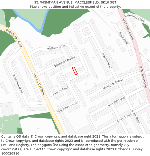 35, WIGHTMAN AVENUE, MACCLESFIELD, SK10 3GT: Location map and indicative extent of plot