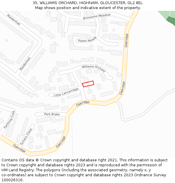35, WILLIAMS ORCHARD, HIGHNAM, GLOUCESTER, GL2 8EL: Location map and indicative extent of plot