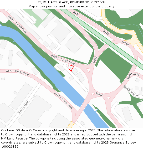 35, WILLIAMS PLACE, PONTYPRIDD, CF37 5BH: Location map and indicative extent of plot
