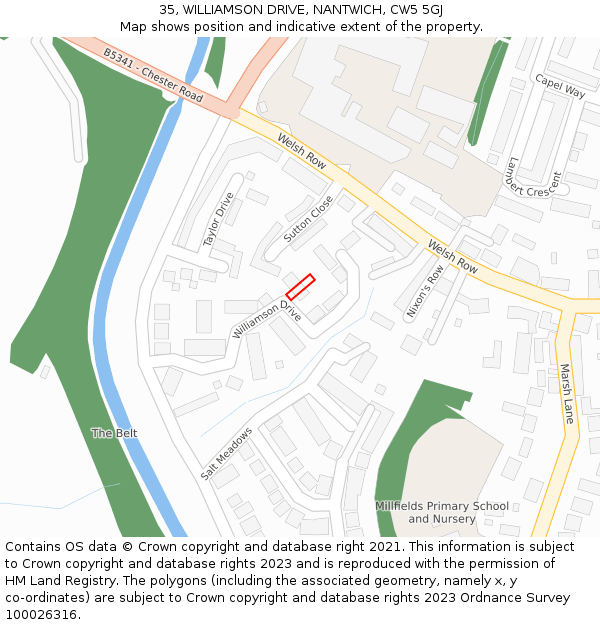 35, WILLIAMSON DRIVE, NANTWICH, CW5 5GJ: Location map and indicative extent of plot