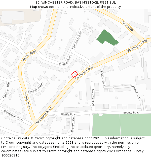 35, WINCHESTER ROAD, BASINGSTOKE, RG21 8UL: Location map and indicative extent of plot