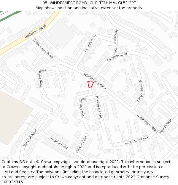 35, WINDERMERE ROAD, CHELTENHAM, GL51 3PT: Location map and indicative extent of plot