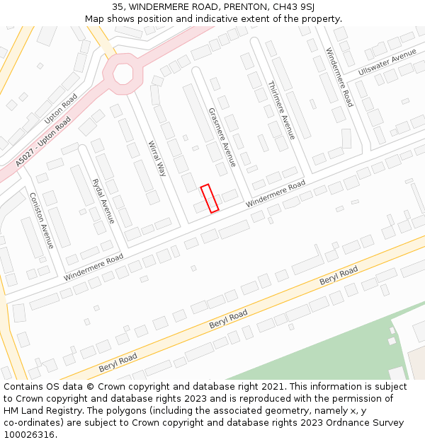 35, WINDERMERE ROAD, PRENTON, CH43 9SJ: Location map and indicative extent of plot