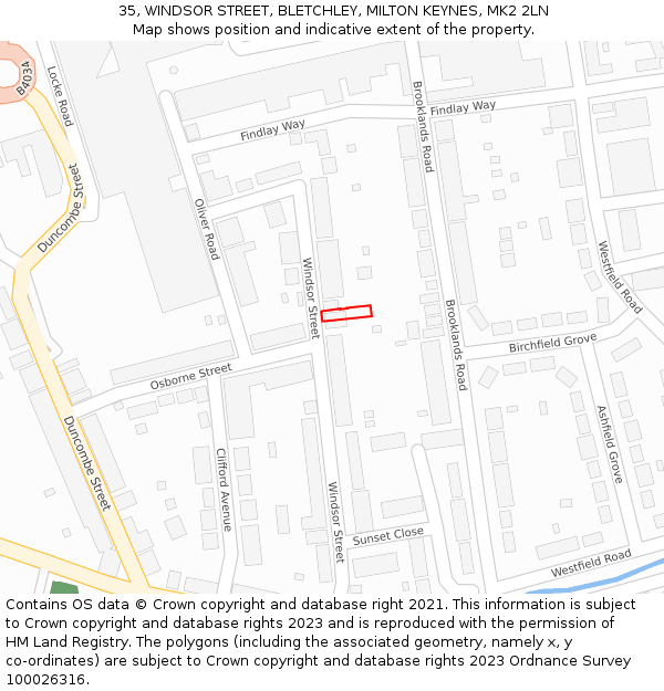 35, WINDSOR STREET, BLETCHLEY, MILTON KEYNES, MK2 2LN: Location map and indicative extent of plot