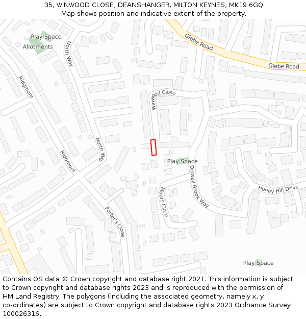 35, WINWOOD CLOSE, DEANSHANGER, MILTON KEYNES, MK19 6GQ: Location map and indicative extent of plot