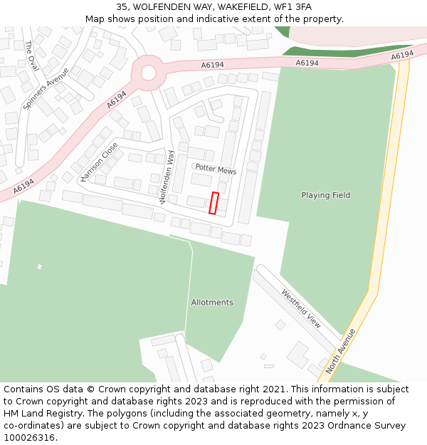 35, WOLFENDEN WAY, WAKEFIELD, WF1 3FA: Location map and indicative extent of plot