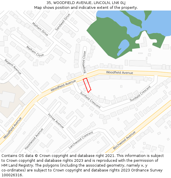 35, WOODFIELD AVENUE, LINCOLN, LN6 0LJ: Location map and indicative extent of plot