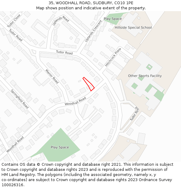 35, WOODHALL ROAD, SUDBURY, CO10 1PE: Location map and indicative extent of plot