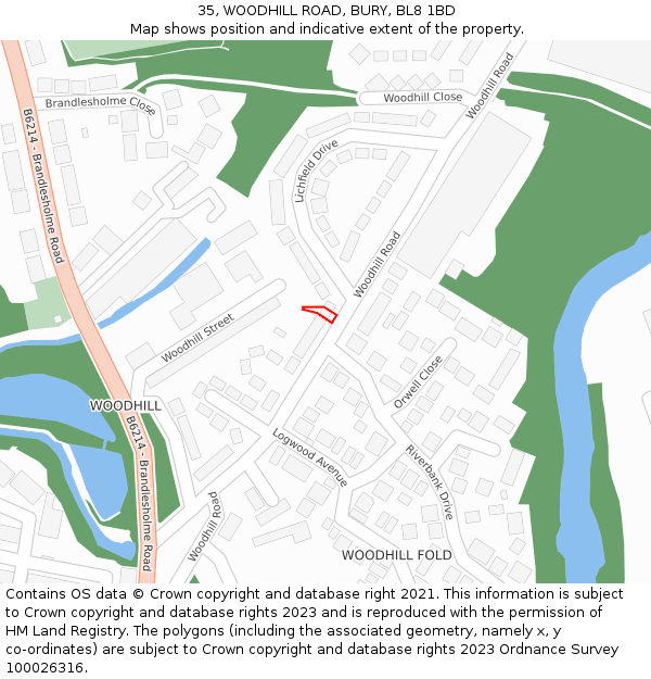 35, WOODHILL ROAD, BURY, BL8 1BD: Location map and indicative extent of plot