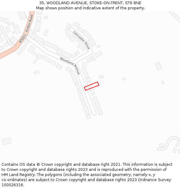 35, WOODLAND AVENUE, STOKE-ON-TRENT, ST6 8NE: Location map and indicative extent of plot