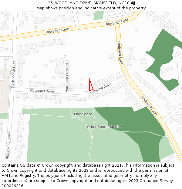 35, WOODLAND DRIVE, MANSFIELD, NG18 4JJ: Location map and indicative extent of plot