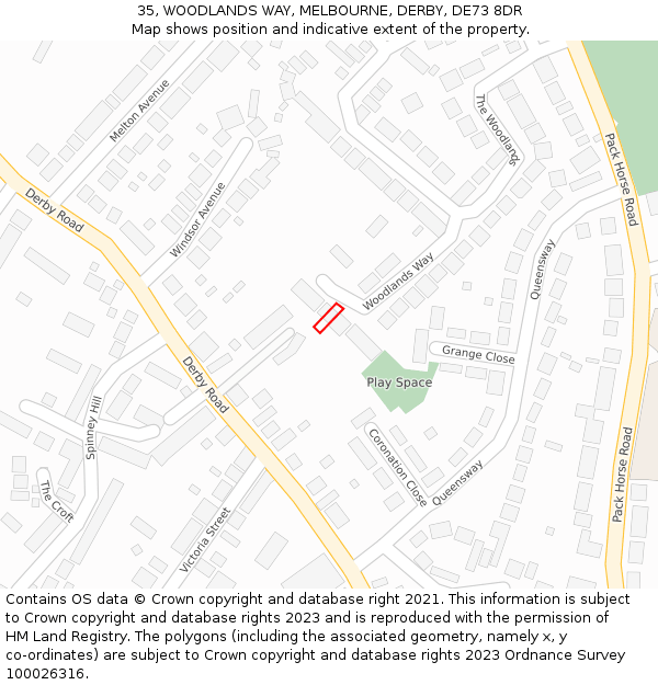 35, WOODLANDS WAY, MELBOURNE, DERBY, DE73 8DR: Location map and indicative extent of plot