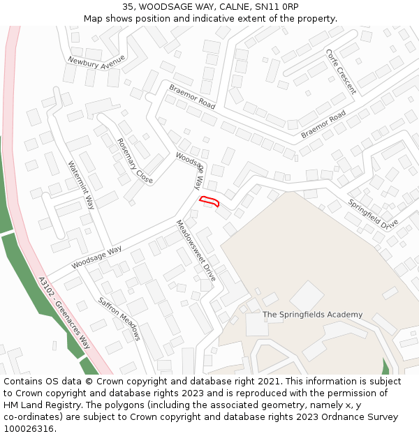 35, WOODSAGE WAY, CALNE, SN11 0RP: Location map and indicative extent of plot