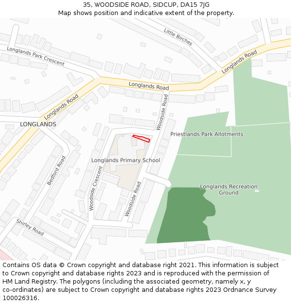 35, WOODSIDE ROAD, SIDCUP, DA15 7JG: Location map and indicative extent of plot