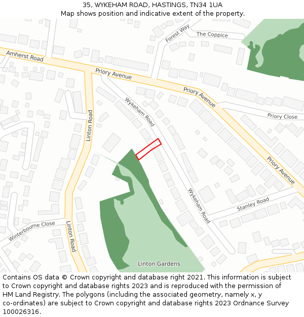 35, WYKEHAM ROAD, HASTINGS, TN34 1UA: Location map and indicative extent of plot