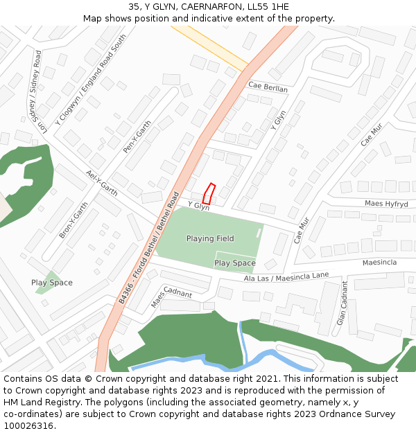 35, Y GLYN, CAERNARFON, LL55 1HE: Location map and indicative extent of plot