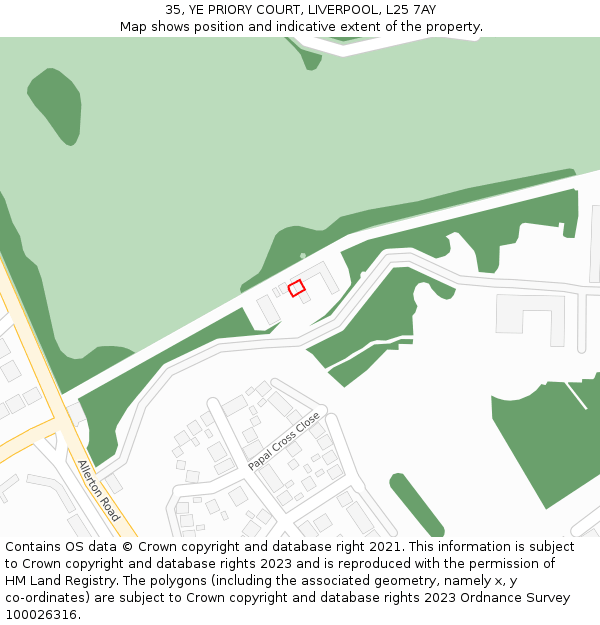 35, YE PRIORY COURT, LIVERPOOL, L25 7AY: Location map and indicative extent of plot