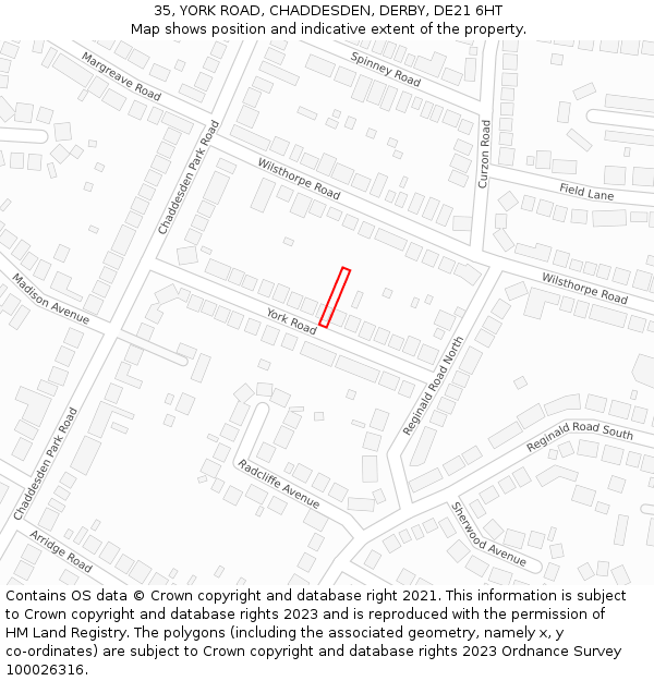 35, YORK ROAD, CHADDESDEN, DERBY, DE21 6HT: Location map and indicative extent of plot