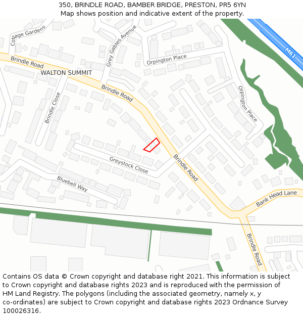 350, BRINDLE ROAD, BAMBER BRIDGE, PRESTON, PR5 6YN: Location map and indicative extent of plot