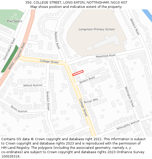 350, COLLEGE STREET, LONG EATON, NOTTINGHAM, NG10 4GT: Location map and indicative extent of plot