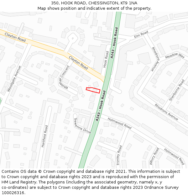 350, HOOK ROAD, CHESSINGTON, KT9 1NA: Location map and indicative extent of plot