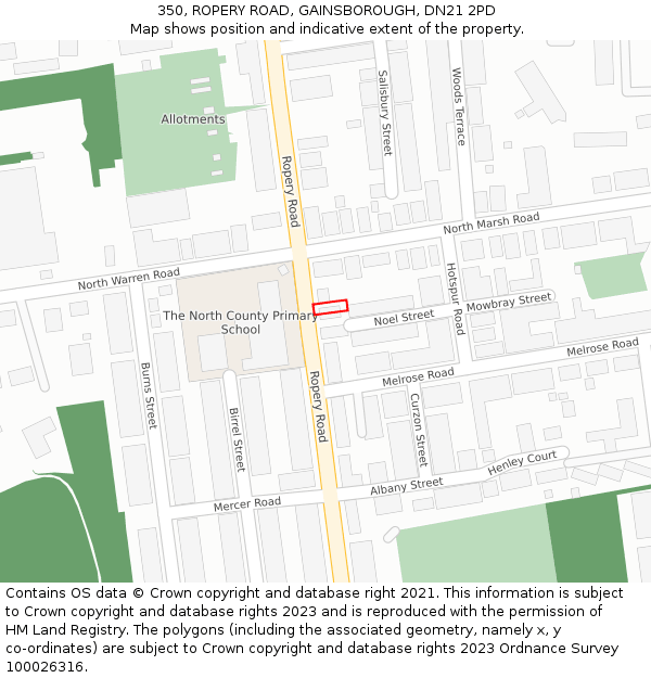 350, ROPERY ROAD, GAINSBOROUGH, DN21 2PD: Location map and indicative extent of plot