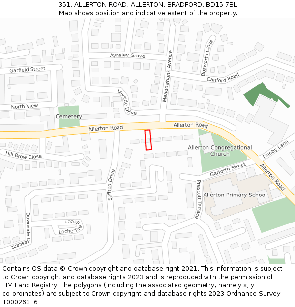 351, ALLERTON ROAD, ALLERTON, BRADFORD, BD15 7BL: Location map and indicative extent of plot