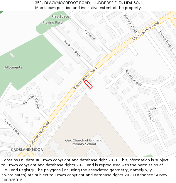 351, BLACKMOORFOOT ROAD, HUDDERSFIELD, HD4 5QU: Location map and indicative extent of plot
