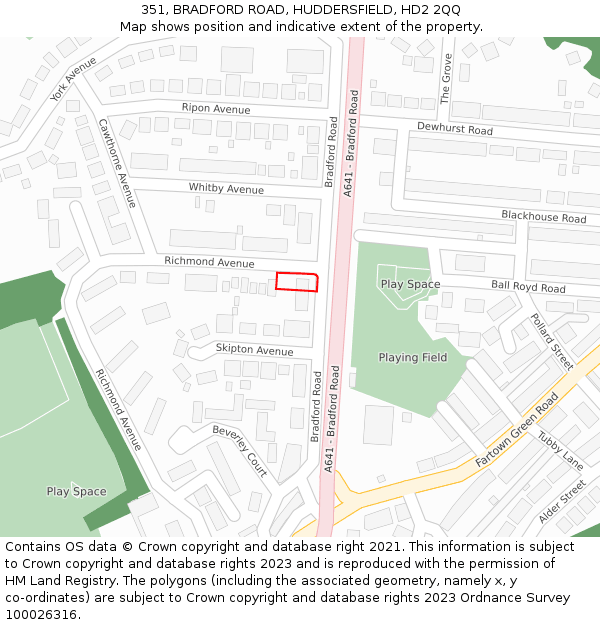 351, BRADFORD ROAD, HUDDERSFIELD, HD2 2QQ: Location map and indicative extent of plot