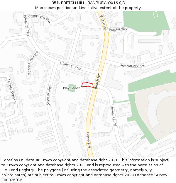 351, BRETCH HILL, BANBURY, OX16 0JD: Location map and indicative extent of plot