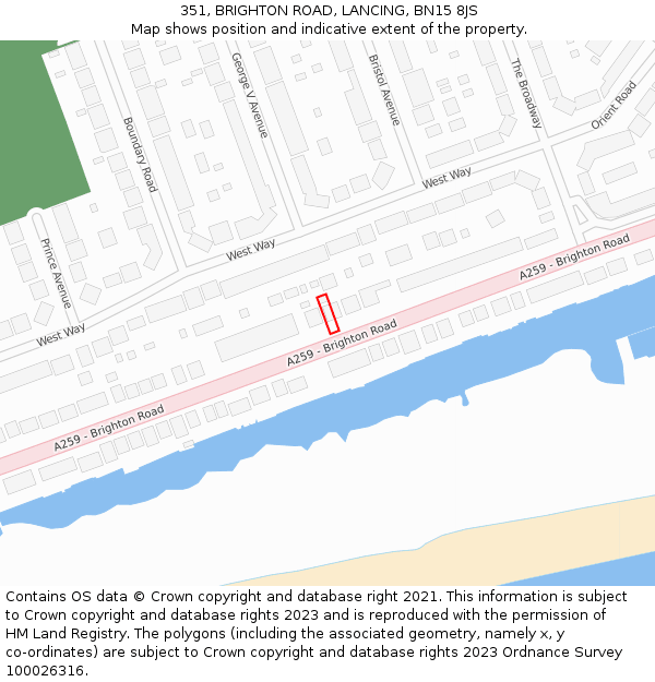 351, BRIGHTON ROAD, LANCING, BN15 8JS: Location map and indicative extent of plot