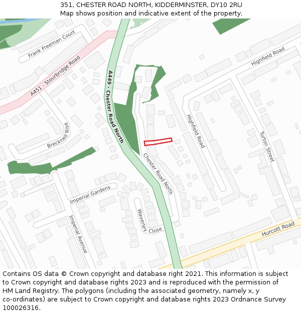 351, CHESTER ROAD NORTH, KIDDERMINSTER, DY10 2RU: Location map and indicative extent of plot