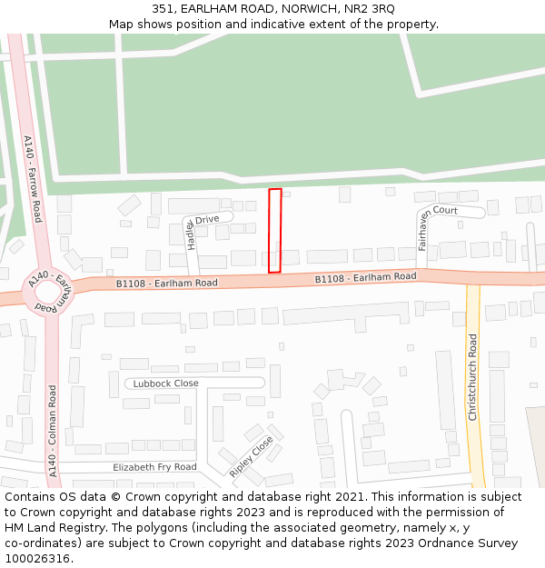 351, EARLHAM ROAD, NORWICH, NR2 3RQ: Location map and indicative extent of plot