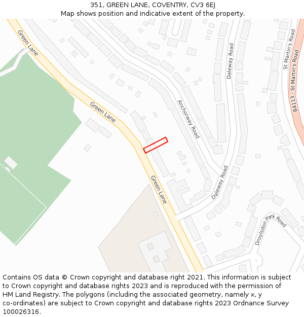 351, GREEN LANE, COVENTRY, CV3 6EJ: Location map and indicative extent of plot