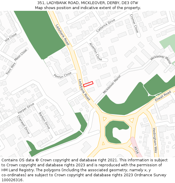 351, LADYBANK ROAD, MICKLEOVER, DERBY, DE3 0TW: Location map and indicative extent of plot