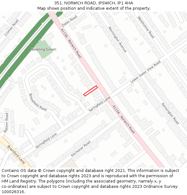 351, NORWICH ROAD, IPSWICH, IP1 4HA: Location map and indicative extent of plot