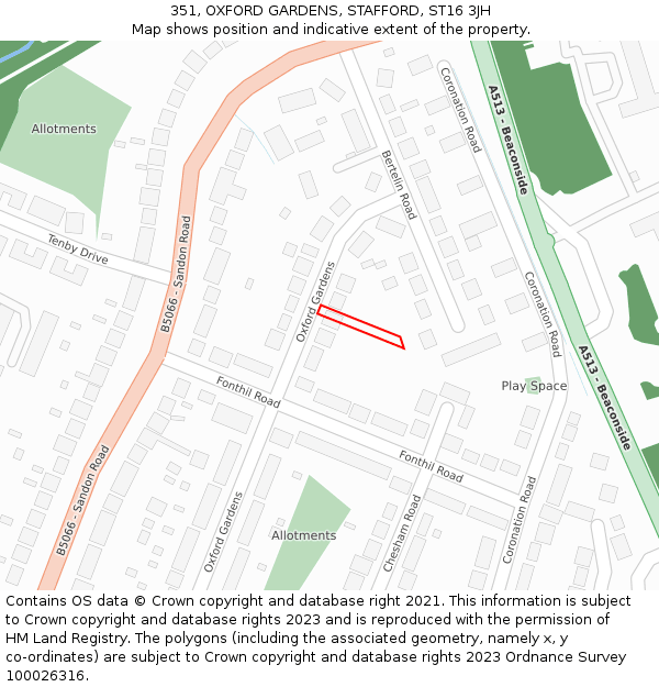 351, OXFORD GARDENS, STAFFORD, ST16 3JH: Location map and indicative extent of plot