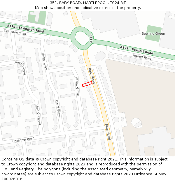 351, RABY ROAD, HARTLEPOOL, TS24 8JT: Location map and indicative extent of plot