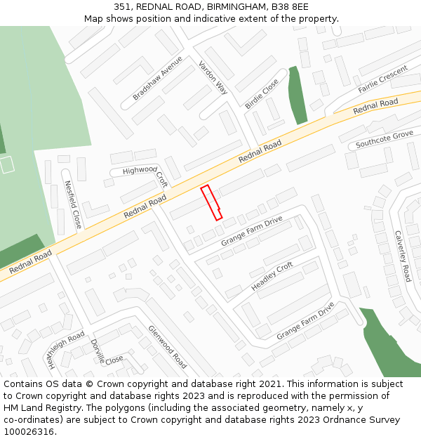 351, REDNAL ROAD, BIRMINGHAM, B38 8EE: Location map and indicative extent of plot