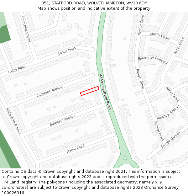 351, STAFFORD ROAD, WOLVERHAMPTON, WV10 6DY: Location map and indicative extent of plot