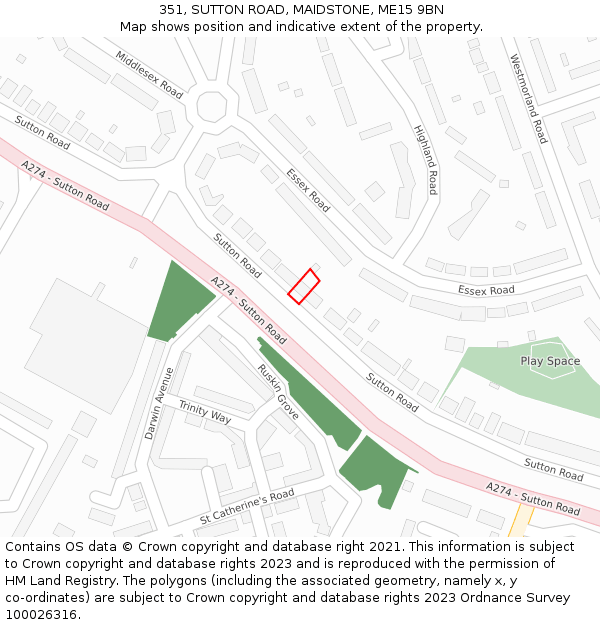 351, SUTTON ROAD, MAIDSTONE, ME15 9BN: Location map and indicative extent of plot