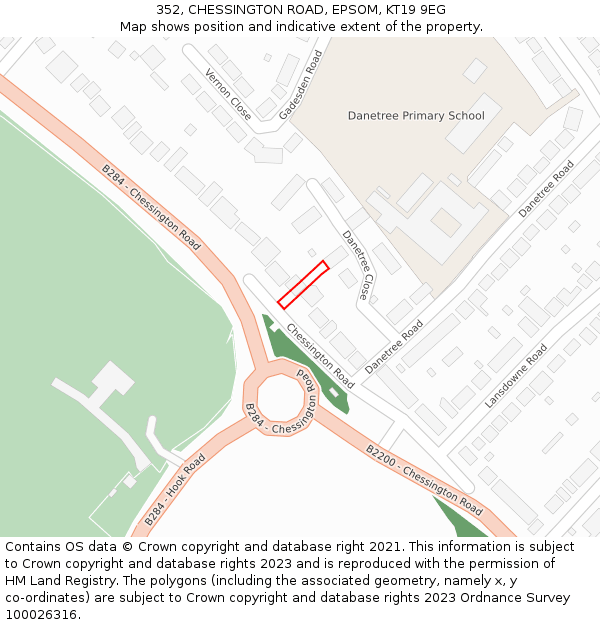 352, CHESSINGTON ROAD, EPSOM, KT19 9EG: Location map and indicative extent of plot
