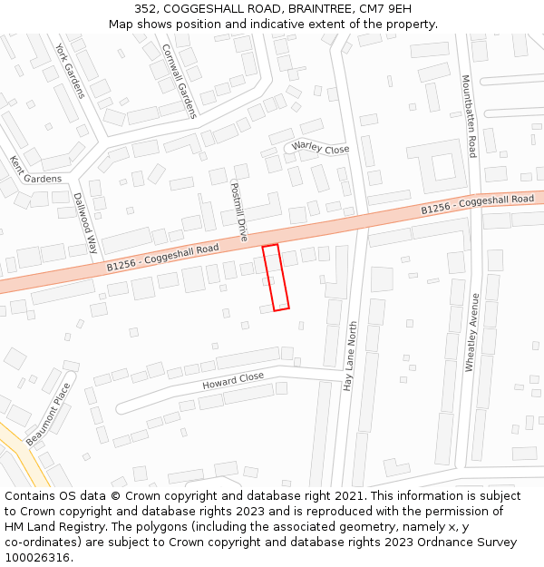 352, COGGESHALL ROAD, BRAINTREE, CM7 9EH: Location map and indicative extent of plot