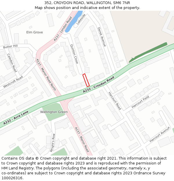 352, CROYDON ROAD, WALLINGTON, SM6 7NR: Location map and indicative extent of plot
