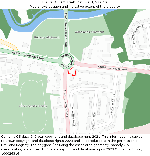 352, DEREHAM ROAD, NORWICH, NR2 4DL: Location map and indicative extent of plot