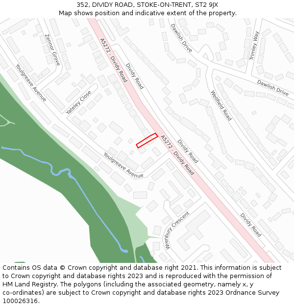 352, DIVIDY ROAD, STOKE-ON-TRENT, ST2 9JX: Location map and indicative extent of plot