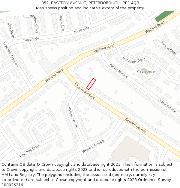352, EASTERN AVENUE, PETERBOROUGH, PE1 4QB: Location map and indicative extent of plot