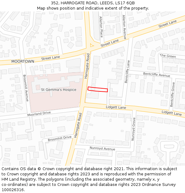 352, HARROGATE ROAD, LEEDS, LS17 6QB: Location map and indicative extent of plot