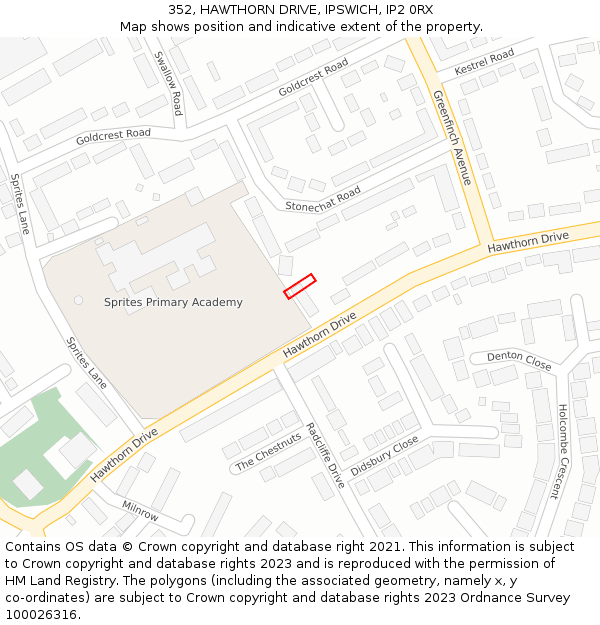 352, HAWTHORN DRIVE, IPSWICH, IP2 0RX: Location map and indicative extent of plot