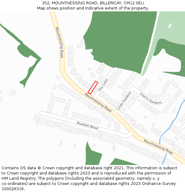 352, MOUNTNESSING ROAD, BILLERICAY, CM12 0EU: Location map and indicative extent of plot